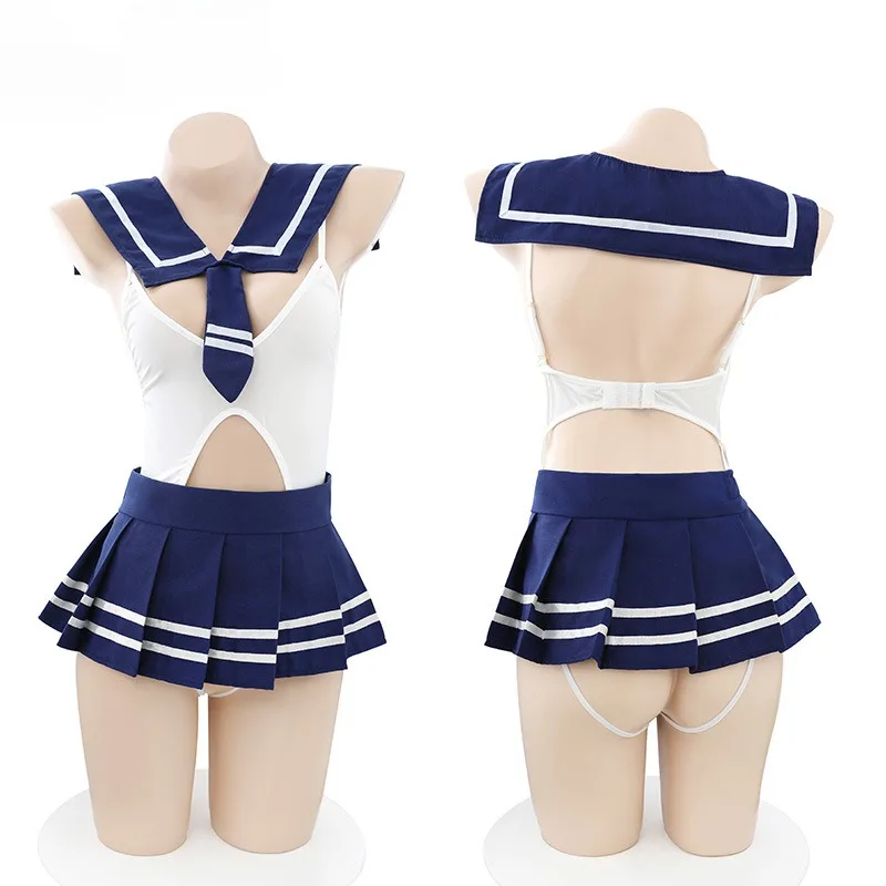Sexy Student Uniform Maid Cosplay Lingerie  Erotic Crotchless Dress Hollow Bodysuit Sailor Temptation Uniform Lolita Costume image 6