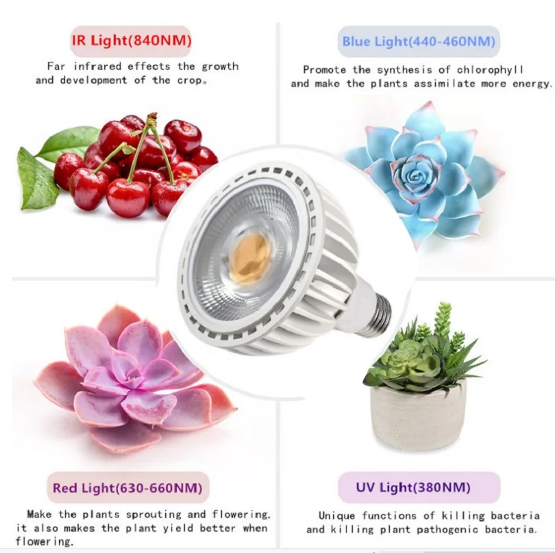 Imagem -02 - Planta Led de Espectro Completo Cresce Luz Holofotes Ra98 Ac85265v E27 Par30 25w 30w