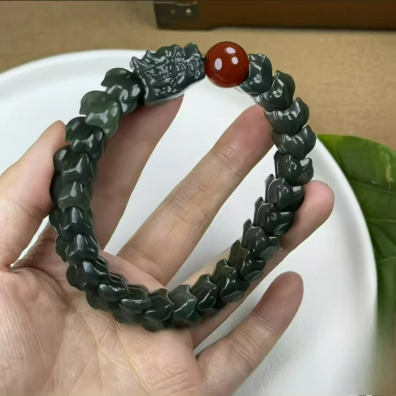 

Натуральный черный голубой нефрит, изысканно резной нефритовый браслет из кости дракона, модный мужской и женский парный амулет, подарок