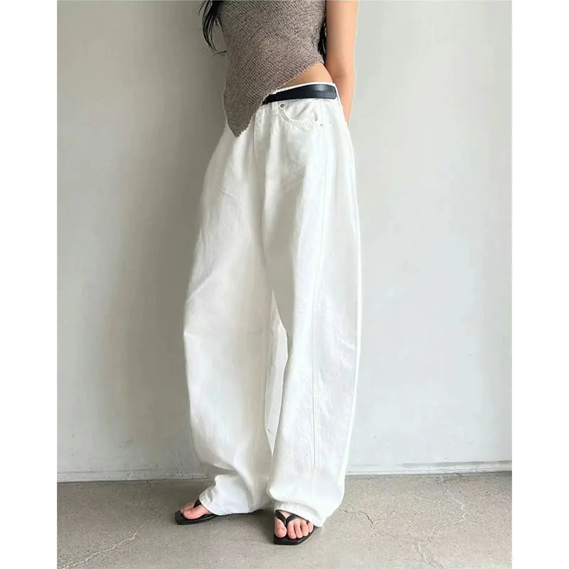 

Модные минималистичные корейские джинсы Dongdaemun Summer 26 с широкими штанинами, женские, с 3D-кроем, повседневные, с выразительной линией кроя