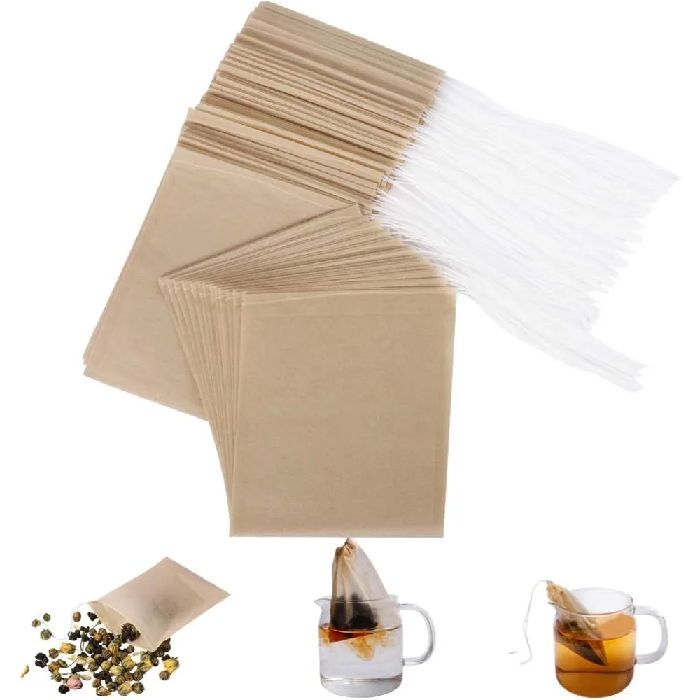 Bolsa de filtro de té desechable, utilizada para té a granel, biodegradable y compostable, bolsa de inyección de té vacía sin filtrar, con cordón