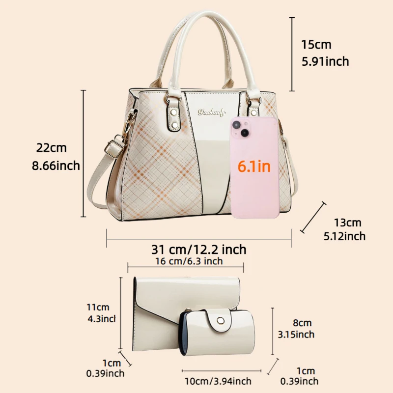 3-piece Women's Bag Set with Printed Patent Leather, Premium PU Leather Women's Handbags,Women's Bags for Shopping - view 2