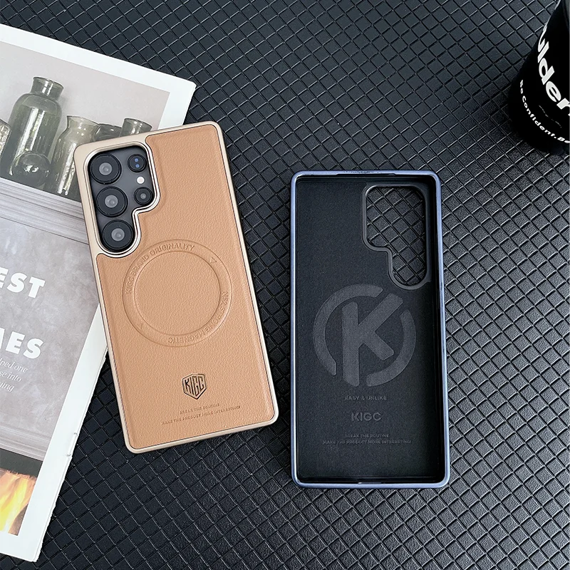 

For Samsung Galaxy S23 S24 S25 Ultra Plus Case KIGC Style Series Strong Magnetism Wireless Charging Matte Leather Back Cover