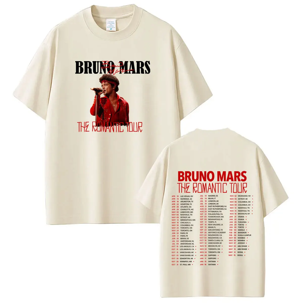 Bruno Mars The Romantic Tour 2026 Print T Shirt  Men Women Clothing Hip Hop T-Shirts Cotton Loose Fashion T-Shirts Streetwear