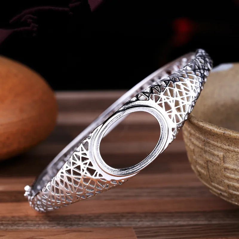 

Sterling Silver 925 Rose Gold Color Semi Mount Bracelet 15x20mm Oval Cabochon Gemstone Filligree Fine Jewelry Setting