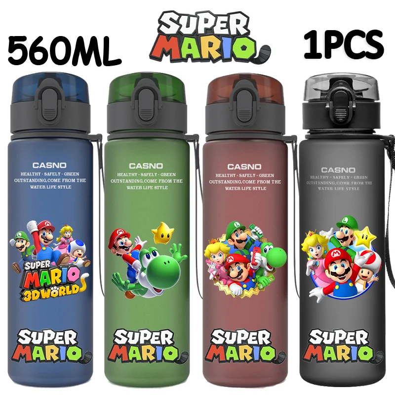 

560ML Super Mario Bros Red Blue Black Green Game Water Cup Movie Peripherals Children Adult Water Cup Mario Princess Peach Luigi