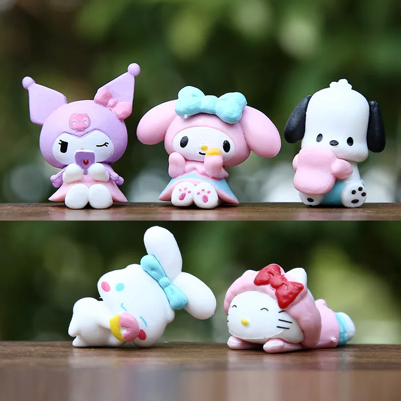 5 pz Kawaii Sanrio Anime Figura Melody Cinnamoroll Pachacco Kuromi Doll Action Figures Torta Decorare Giocattoli Regali per I Bambini