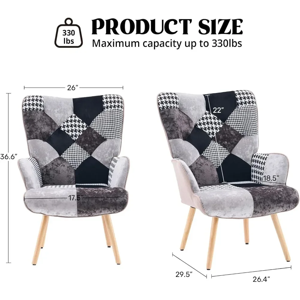 Houndstooth Pattern Bohemian Style Chairs for Bedroom Waiting Room