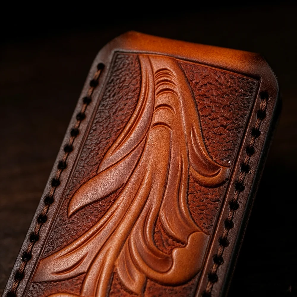 Top Grain Hand‑Carved Real Leather Knife Sheath Portable Protective Pouch for Small Folding Knives view 5