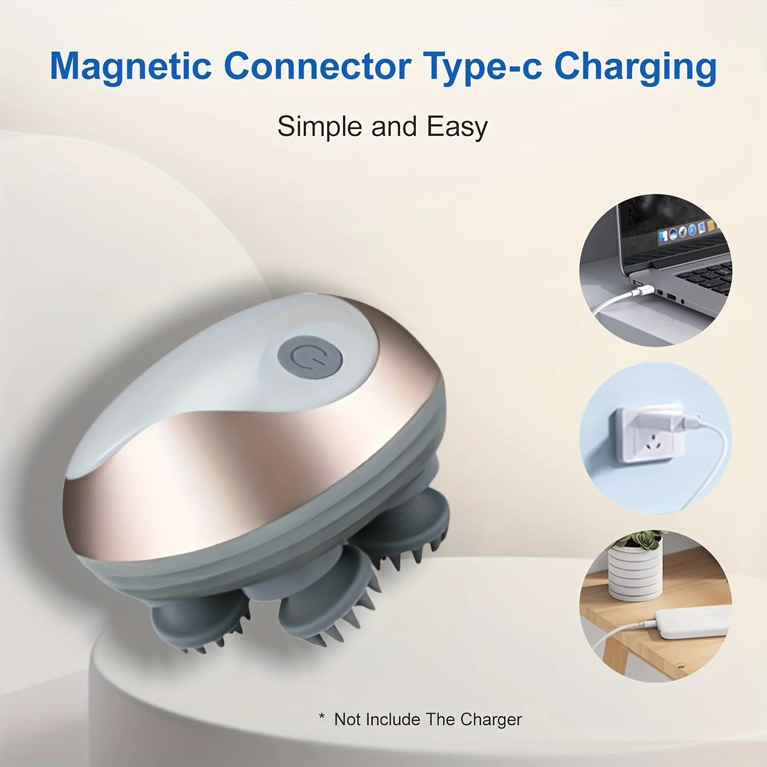 

1 перезаряжаемый массажер для кожи головы, 96-точечный массажный узло с 4 когтями, электрический массажный инструмент, подходящий для людей и домашних животных