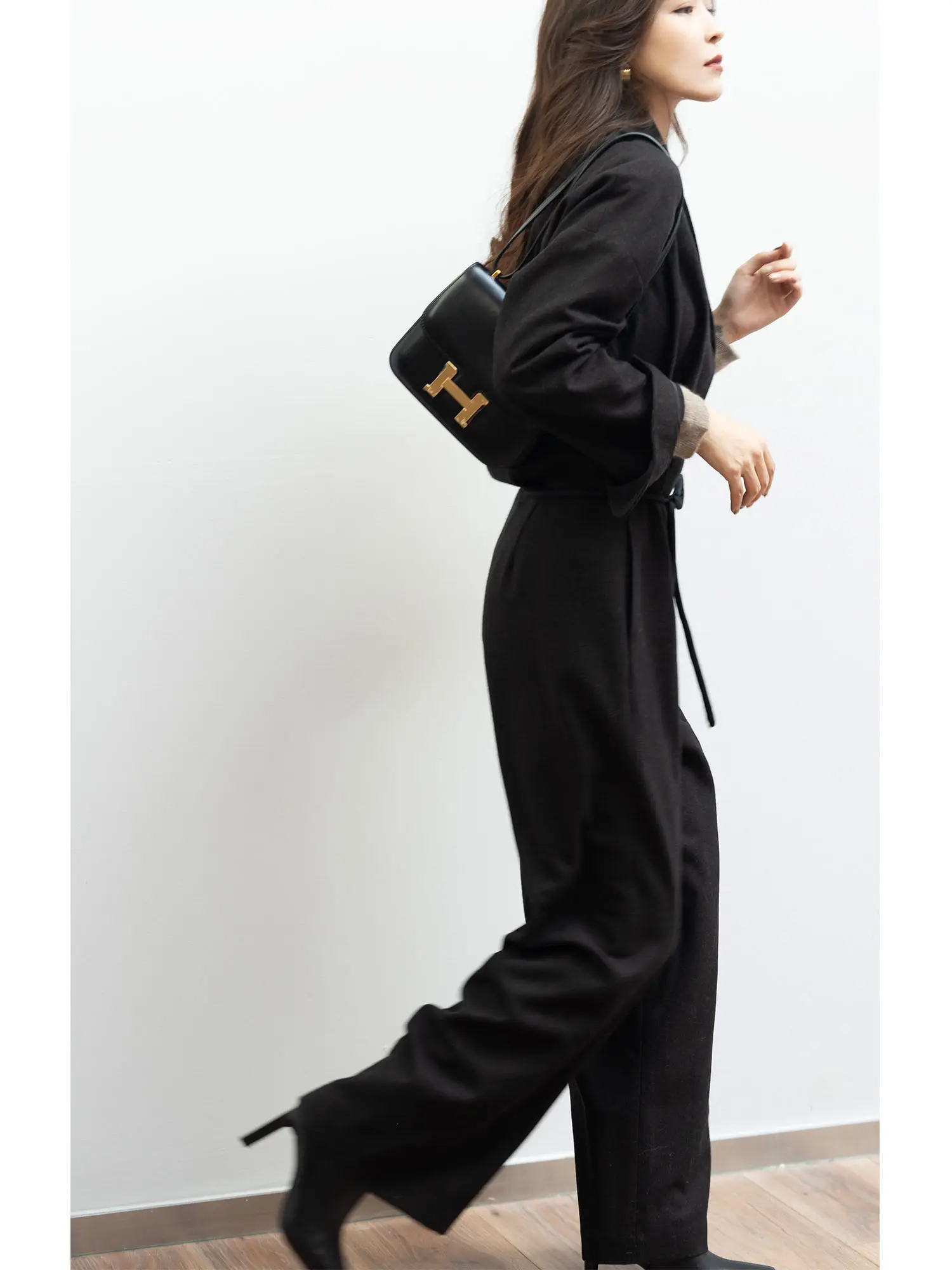 

Modern Wool Blend High-End One-Piece Pantsuit Elephant And Girfe Pattern 400 mid Waist Long Leggings Ladies Suit
