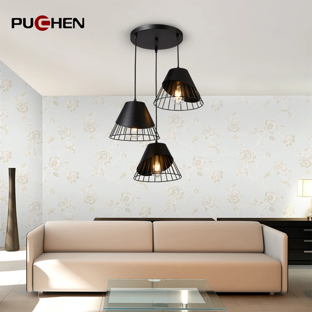 

Puchen E27 Chandelier Iron Home Decorative Suspended Bedroom Kitchen Study Ceiling Light LED Modern Nordic Chandelier