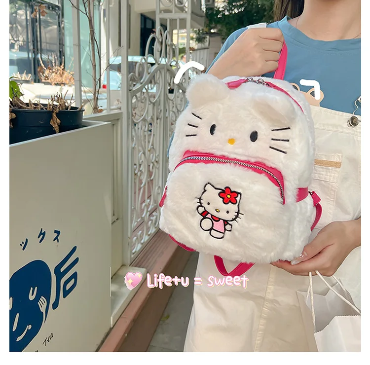 Sac à dos de dessin animé Sanrio de style japonais, mignon Anime Hello Kitty Kuromi pompon Purin, sac à dos en peluche pour fille, cartable pour enfants