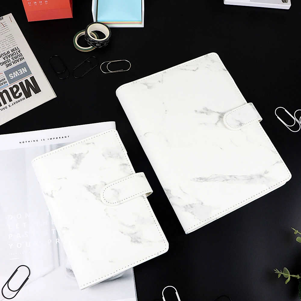 A5 A6 Leather Notebook Shell Marble Loose-leaf Binder Cover Diary Schedule Journal Binder White Marble Print Notebook Covers