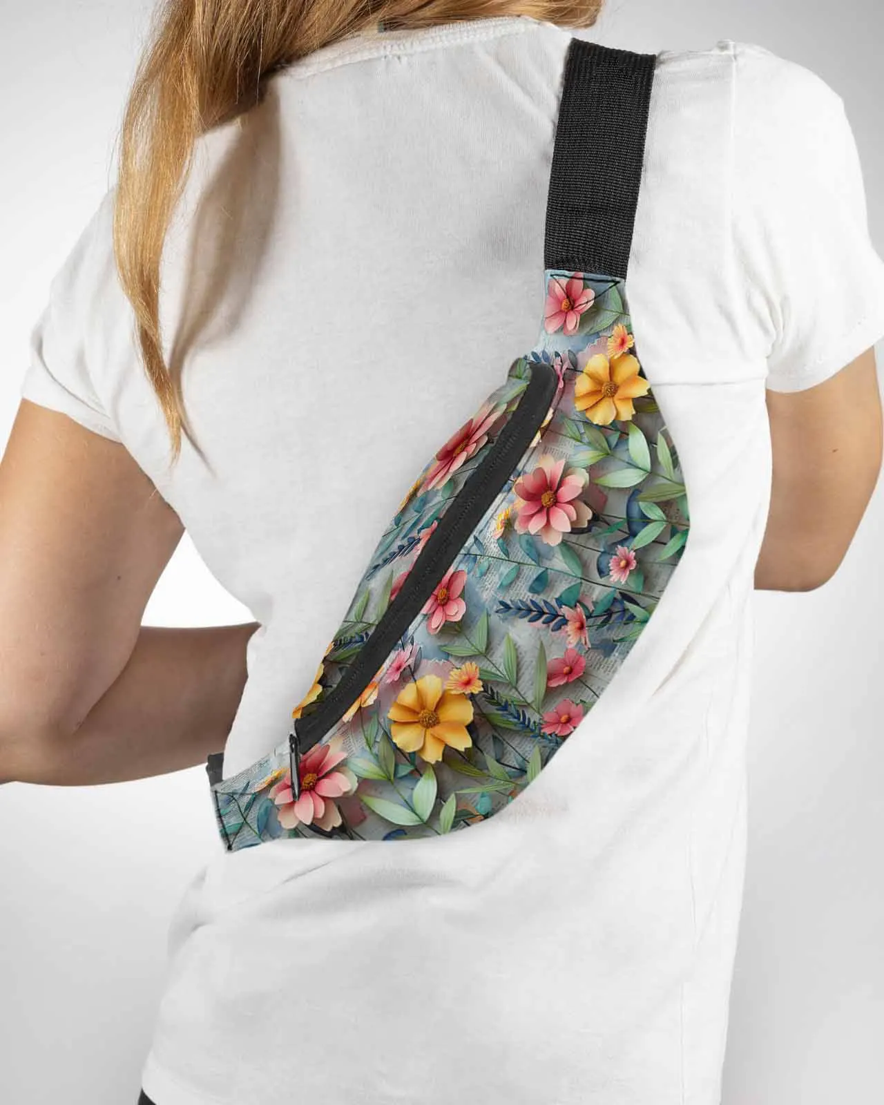 

Flower Newspaper Watercolor Gradient Men Women Waist Bag Fanny Pack Belt Bag Wallet Pouch Waterproof Banana Hip Bags