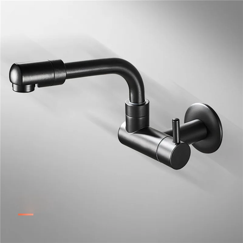 360 Degree Rotating Black Wall Mounted Single Cold Water Mixer Solid Brass Kitchen Sink Basin Faucet Mop Pool Water Taps