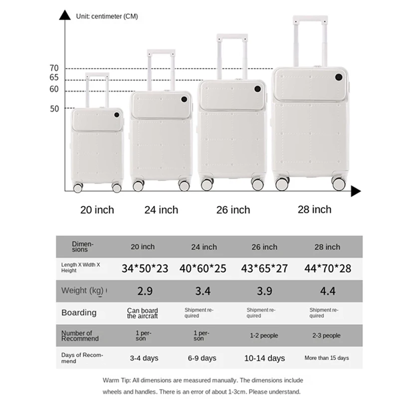 Trolley Case com porta USB para homens e mulheres, mala, bagagem de cabine, trava combinada TSA, alto valor, tampa de abertura frontal, 20 in, 24 in, novo