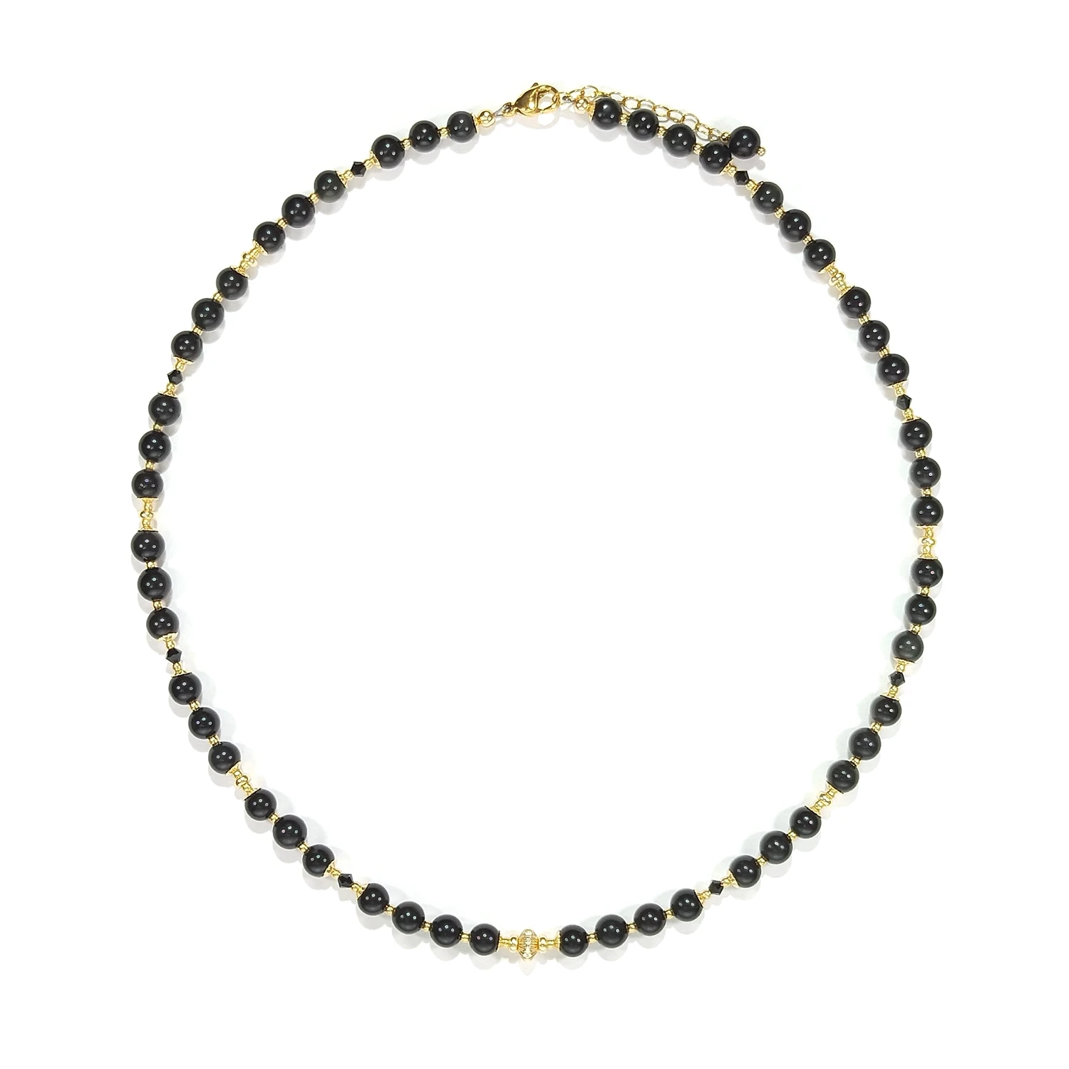 Lii Ji Rainbow Obsidain Natural Stone 6mm 14K Gold Filled Necklace For Women Girls Gift 45+3cm