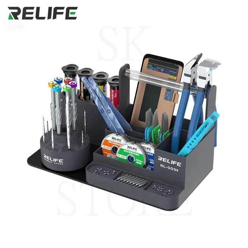 RELIFE RL-001H متعددة الوظائف الدورية الهاتف المحمول اللوحي إصلاح صندوق تخزين المفكات القصدير سلك كماشة أداة عدة PCB حامل