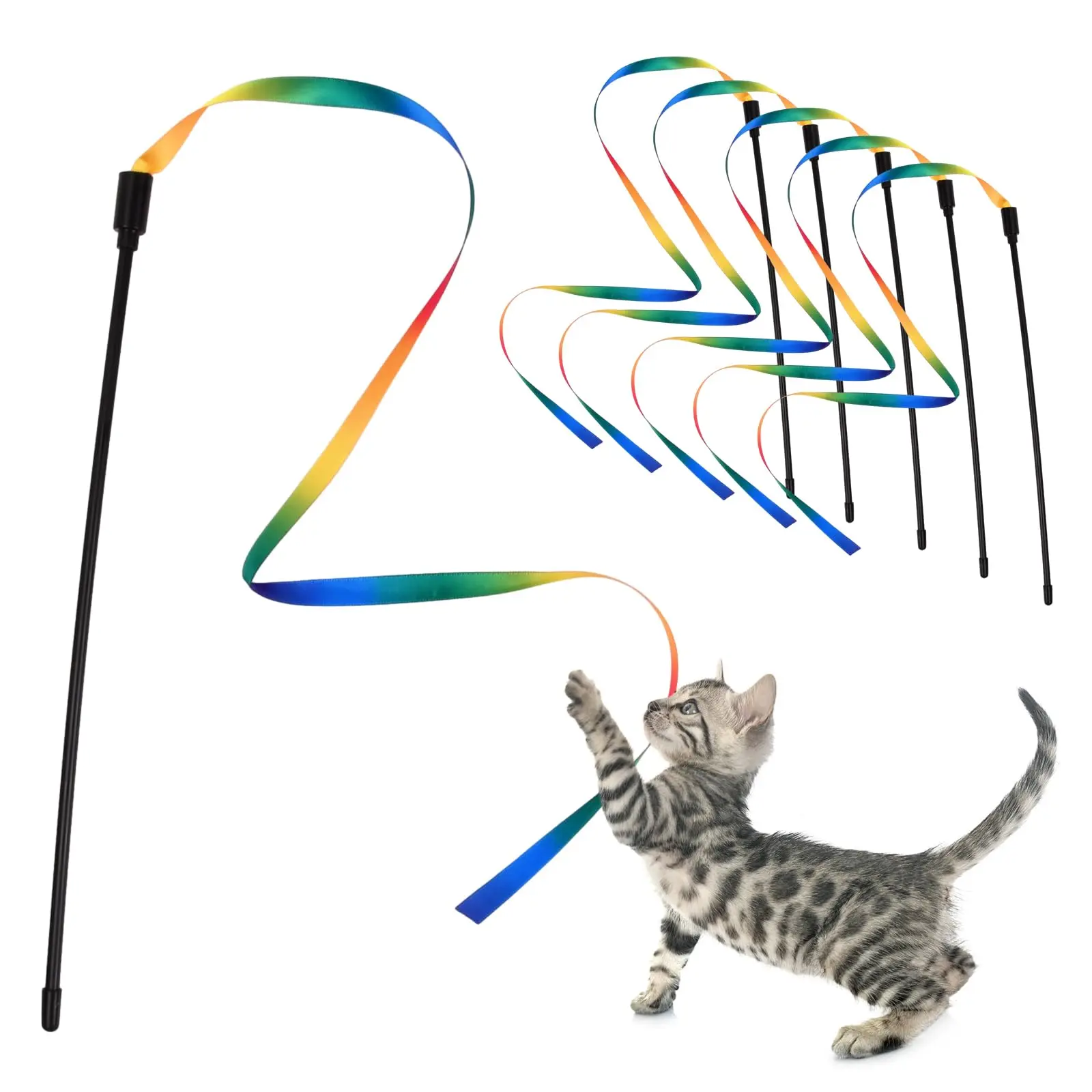 Interaktive farbige Katzenbandspielzeuge: Katzenangel mit Satinband, Katzenspielzeug für Kätzchen, Teaser-Stab, Haustierbedarf