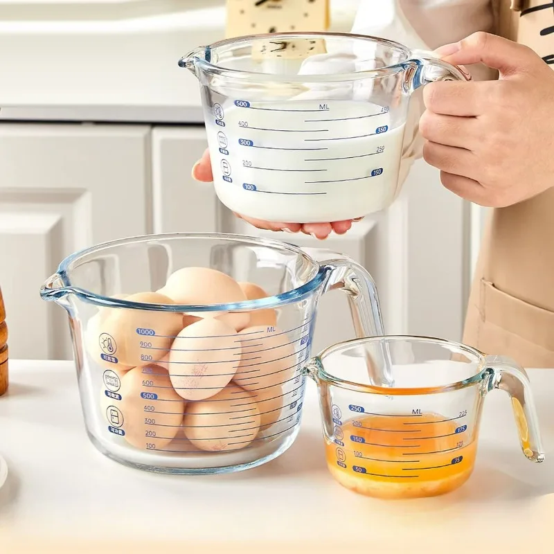 Baking Glass Measuring Cup with Scale, Food Grade High Temperature Resistant Egg Beating Cup for Kitchen