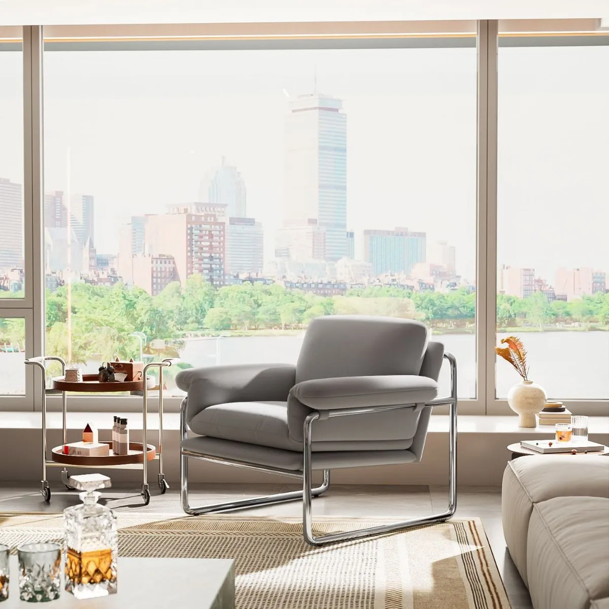 Single leisure chair, Italian minimalist light luxury metal negotiation sofa chair