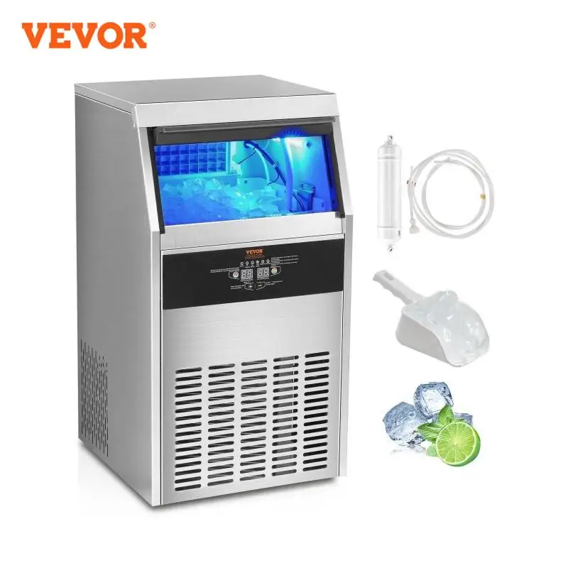 VEVOR Commercial Ice Maker100lbs/24H Freestanding Cabinet with 33lbs Storage Capacity LED Digital Display for Bar Restaurant