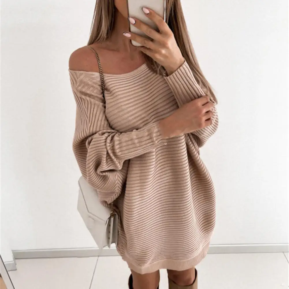 Chic Winter Dress Long Sleeves Keep Warm Above Knee Solid Color Fall Mini Dress