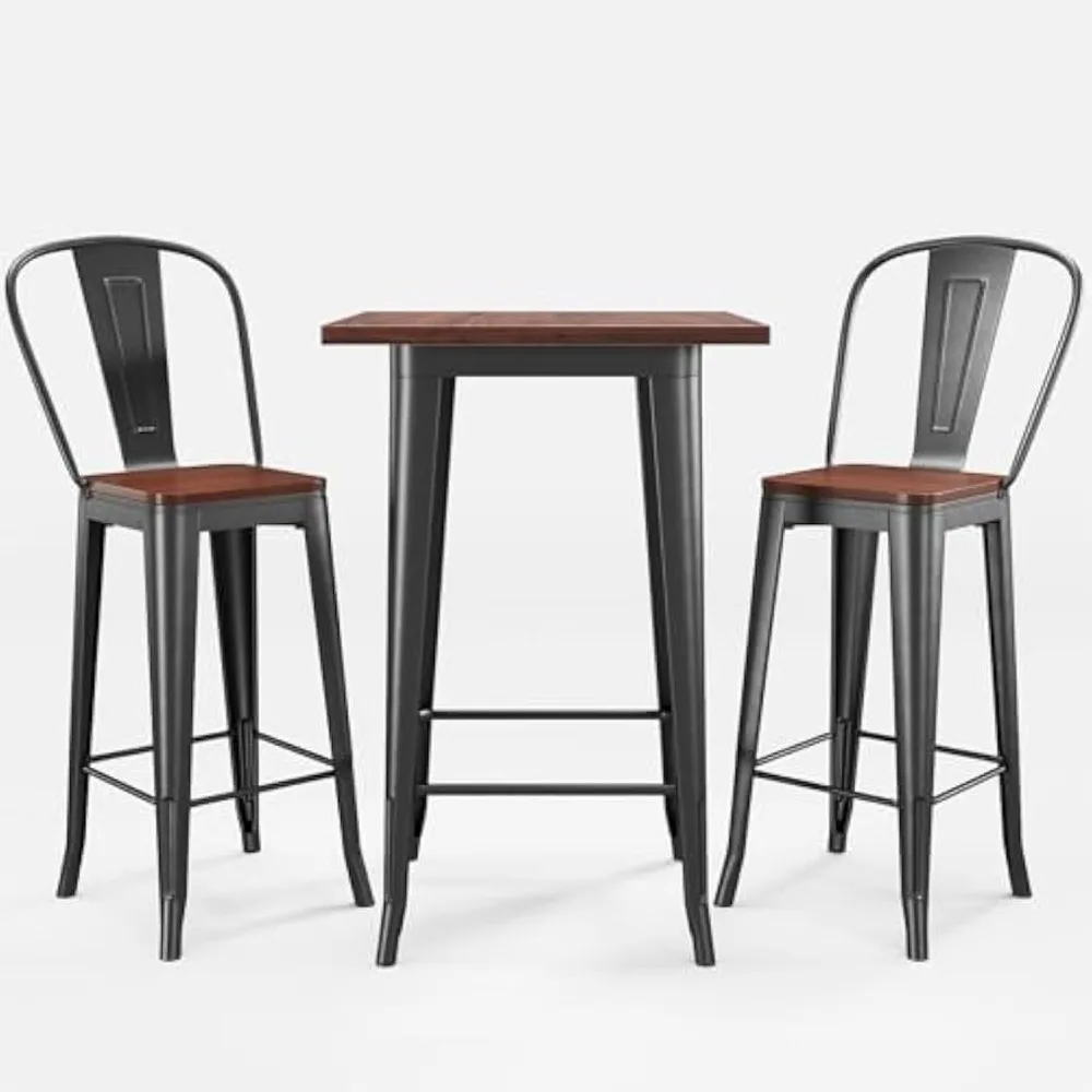 3 Piece Bar Table,and Chairs Set For 2,Pub Table And Chairs With Footrest And Foot Pads,bar Tables