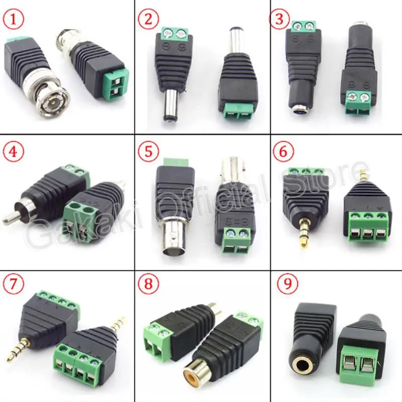 Adaptateur audio-vidéo jack 3.5mm, connecteur stéréo BNC RAC mâle femelle AV CCTV caméra haut-parleur connecteurs de fil