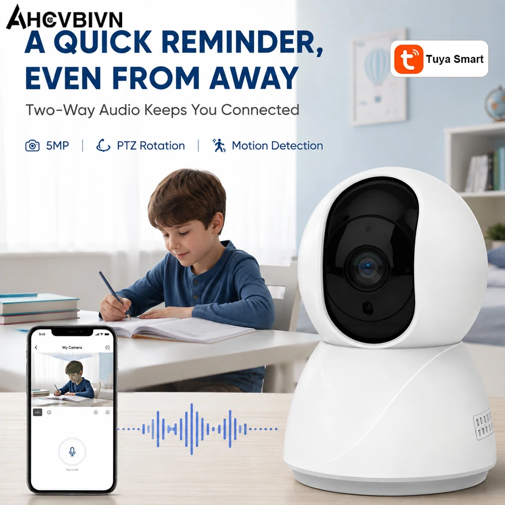 5MP WiFi Indoor Security Camera AI Smart Auto Tracking 360° Pan IR Night Vision Tuya Smart Life App for Home Baby Pet Monitoring