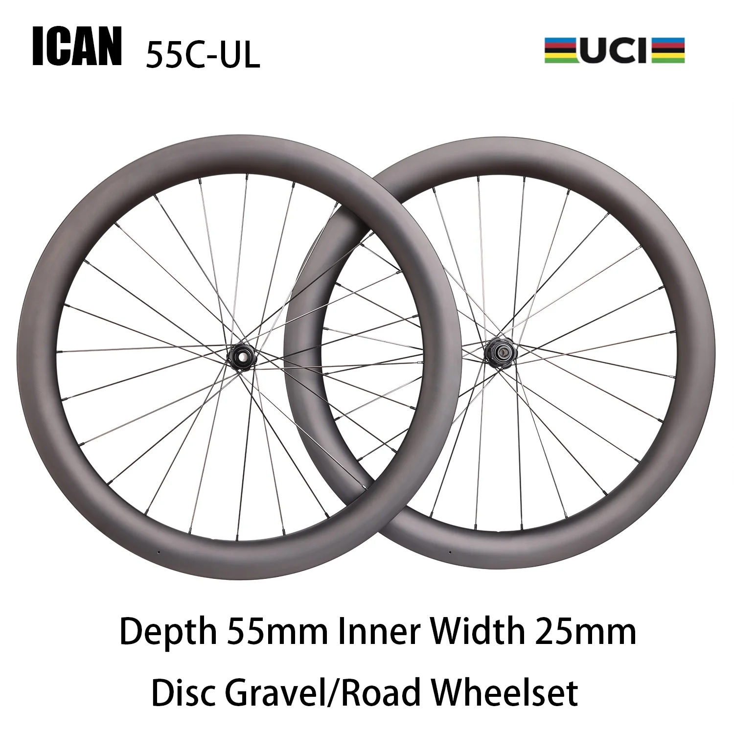 

ICAN Superlight Глубина 55 мм Внутренняя ширина 25 мм Диск Карбоновый гравий/Road 29erСерцевые комплекты Добавьте концентратор UCI D24 Включает Sapim Спицы UD Матовый