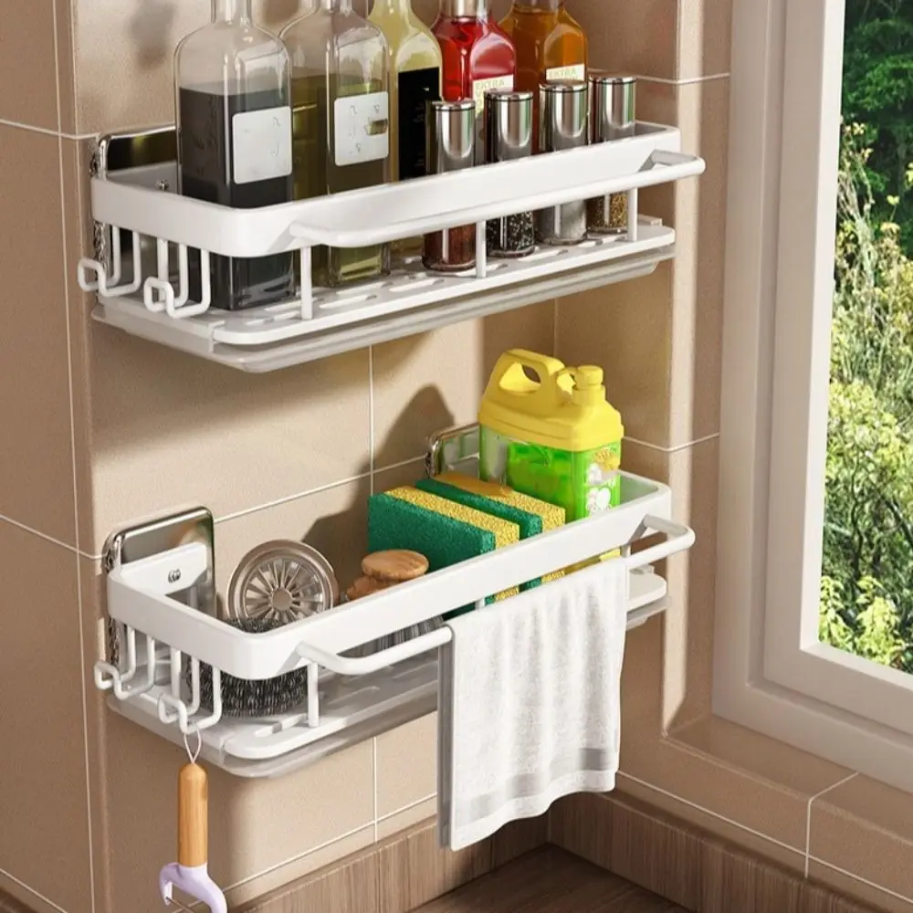 

Aluminum Kitchen Storage Rack Dustproof with Tray Wall Mounted Rack No-Punch Installation Storage Organizer