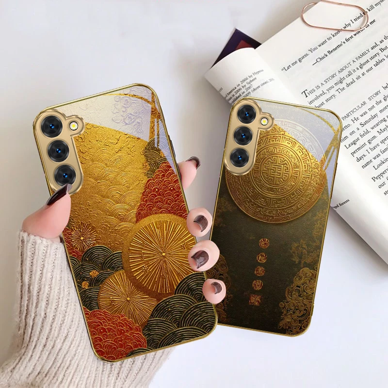 삼성 갤럭시 S20 FE S21 S22 S23 플러스 S24 울트라 25울트라 S21+ S9+ S22플러스 금색 유리 폰 케이스의 길조 있는 의미