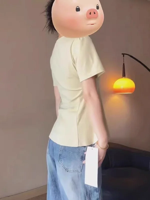 حجم كبير المرأة الصيف تي شيرت الرغبة النقية الدانتيل تنحنح ort Sve الخصر Cinching oulder عرض منتظم طول اللون الأساسي