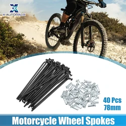X Autohaux 40pcs 14G J Bend Bicycle Steel Spokes 78mm 280mm 284mm 288mm 290mm Cycle Spokes with Nipples