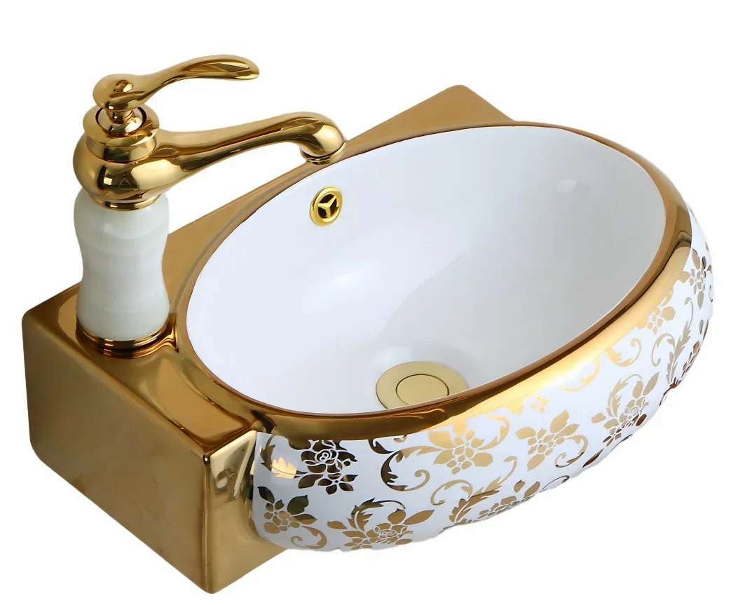 YYHC-Factory Direct Small Mini Gold Wash Marble Sink Corner Design Wall Hung Basin for Hotels Apartments Villas