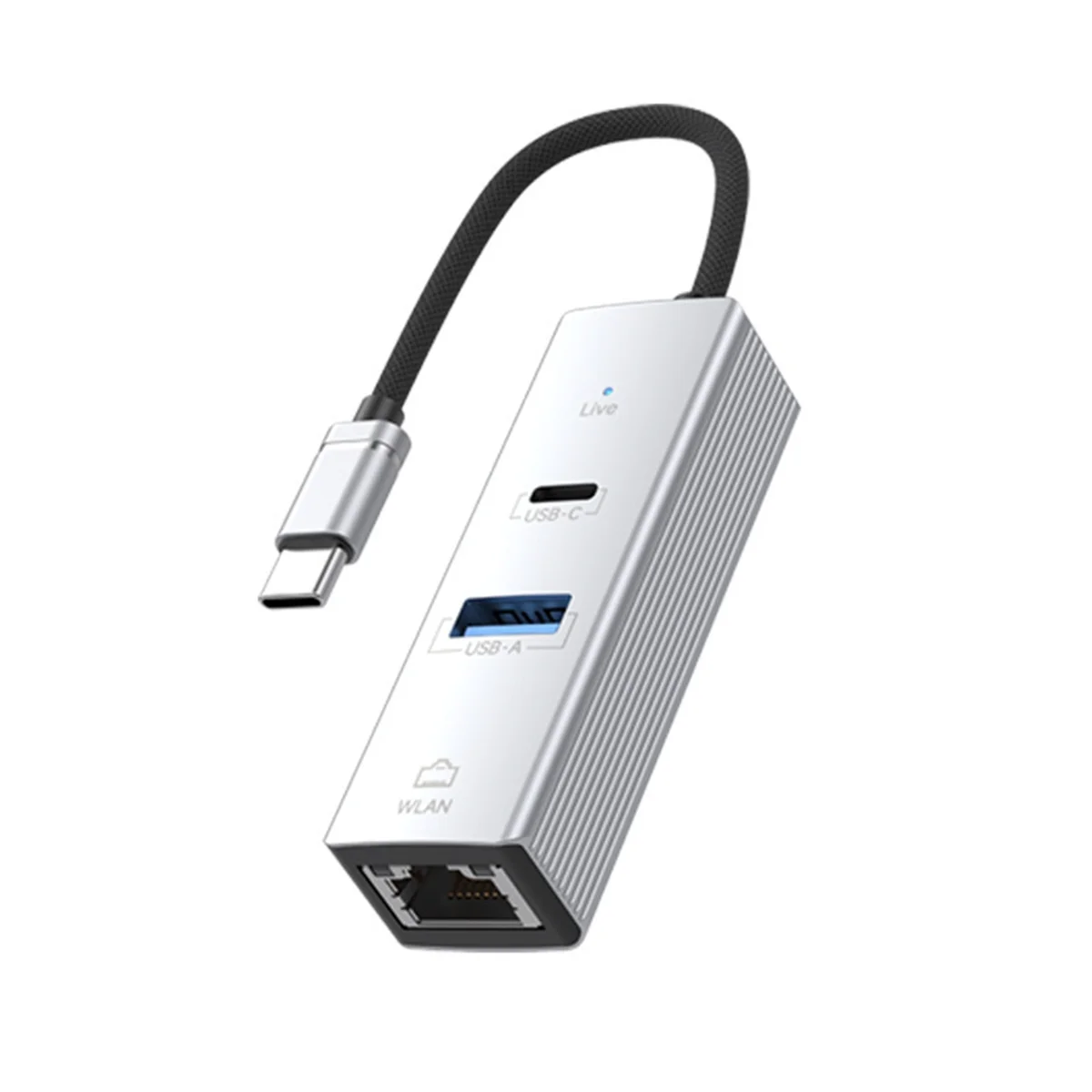 

A71P Wired Network Card Type-C to 3.0HUB 100M Network Card Mobile Phone Tablet Notebook Desktop RJ45 Silver