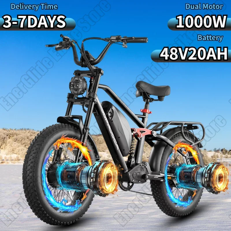 Terra ll Electric Bike 1000W Powerful Motor 48V20AH Lithium Battery Aldult Electric Bicycle 20*4-in Fat Tire  Motorcycle E-bike