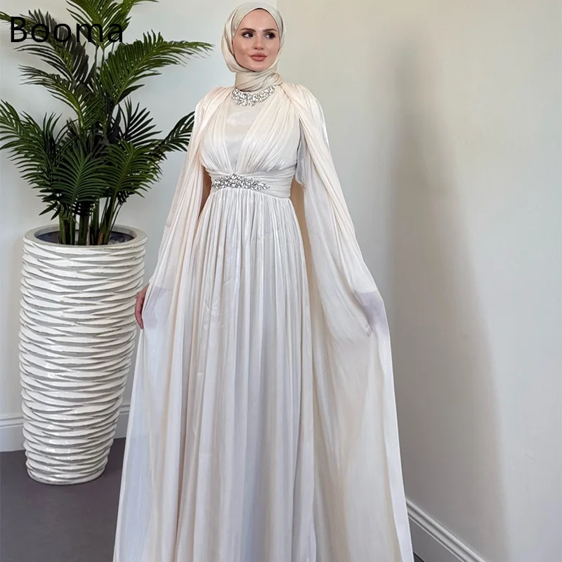 

Booma A-Line Long Elegant Crystal O-Neck Wedding Dresses Shiny Floor-Length Brides Gown Custom Made 2025 فساتين سهرة