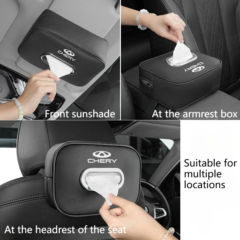 For JAECOO J7 Car Tissue Box Leather Multi-Function tissue Storage Box for Sun Visor Seat Back Armrest Tissue Box Car accessorie