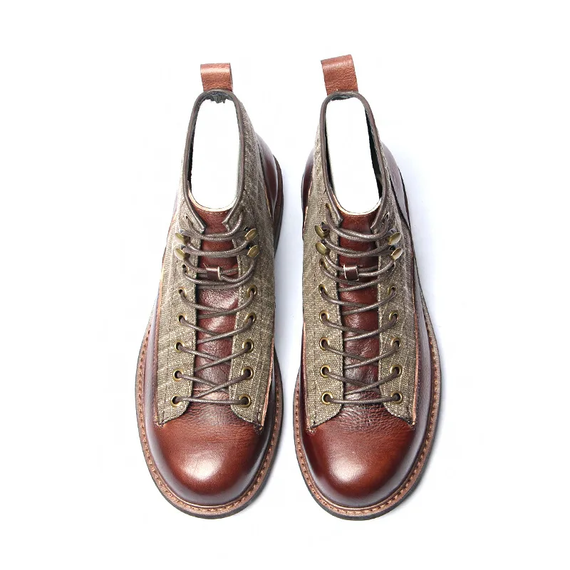 Genuine Leather Basic Flat Shoes Autumn Platform Gentlemen Men Shoes Cross Straps Cool Tide Color Men Boots