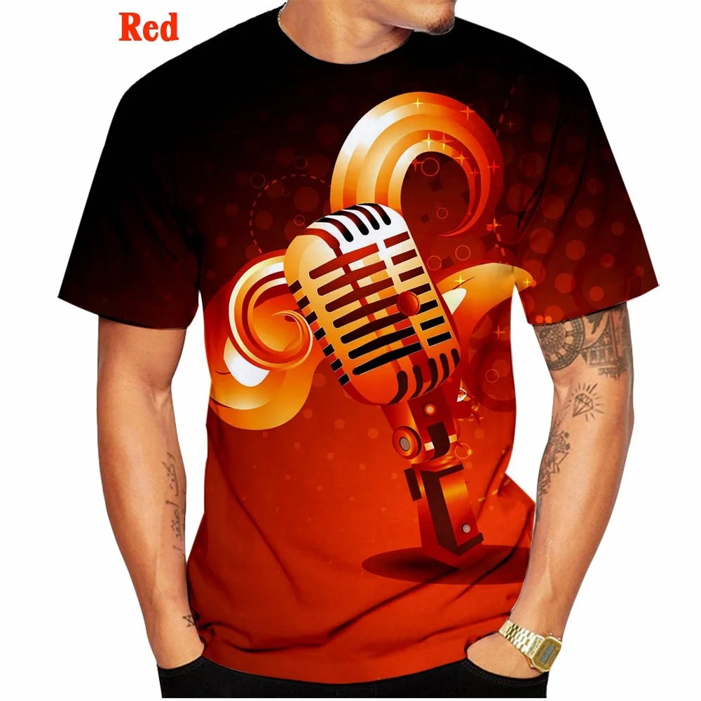 Hot Sale Harajuku Fashion 3d T-shirt Hip Hop Music Men Casual T Shirt Printed Metal Microphone Dj T-shirt