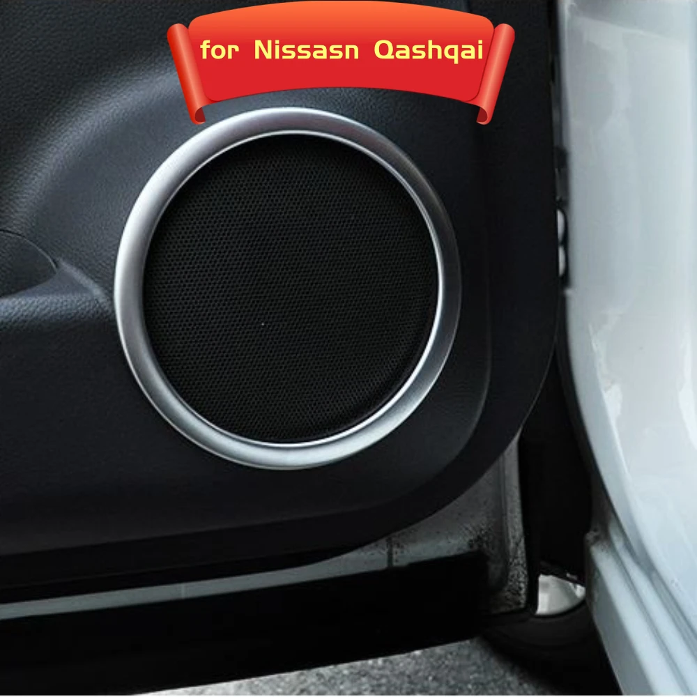 Car styling Fit for Qashqai J11 2014-2020 Stainless Steel 4XDoor Speaker Ring Cover Sticker Audio Decoration