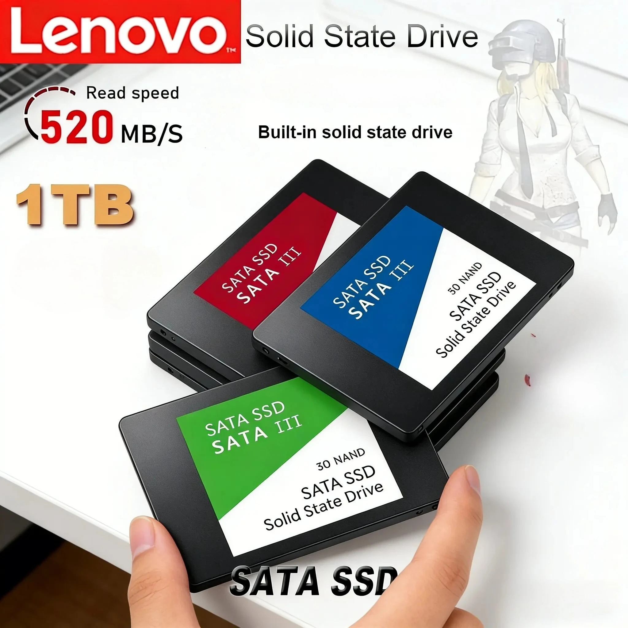 

Lenovo 1TB 2TB Portable SSD External Solid State Drive USB 3.1 High Speed Storage 560MB/s Ultra Slim 2.5 Inch for Mac PC