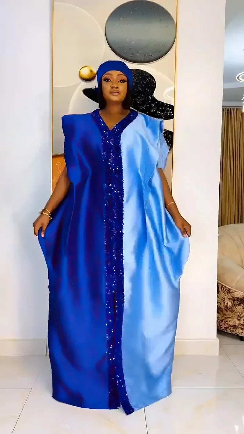 

2025 New Satin Patchwork African Dresses for Women Evening Traditional Dress Ankara Dashiki Africa Clothing Dubai Kaftan Abaya