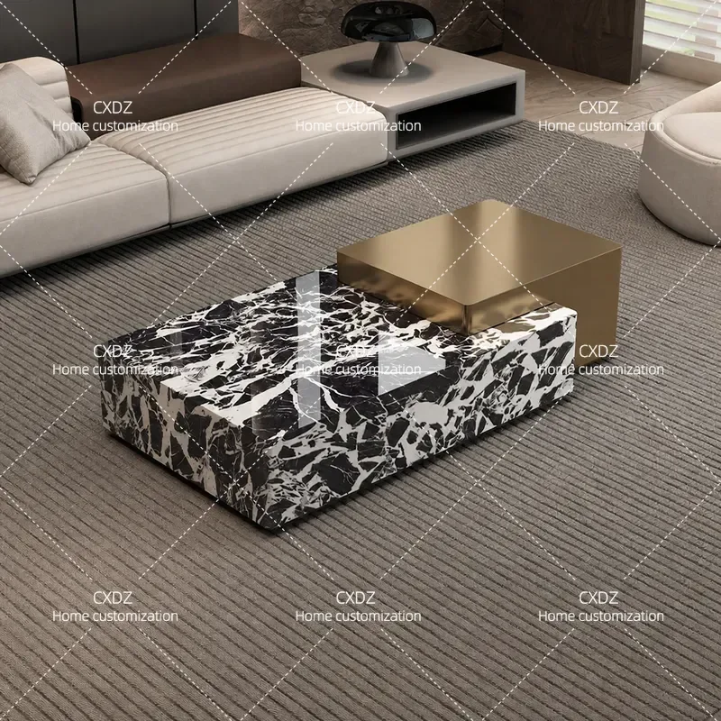 2025 New Marble Coffee Table Square Minimalist Light Luxury High End Large Living Room Household Furniture