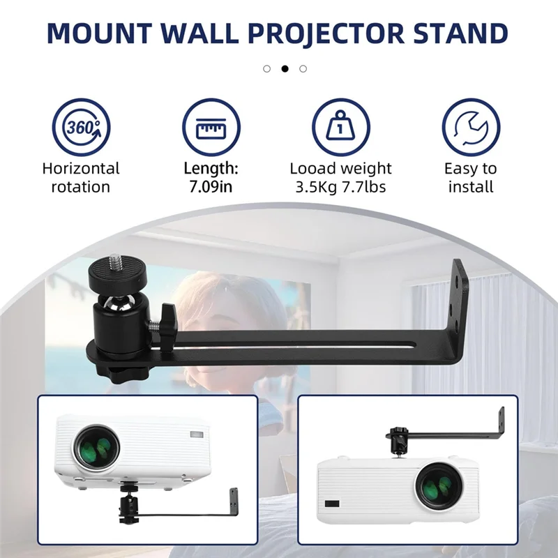 Для XGIMI JMGO Dangbei, совместимый портативный кронштейн для проектора 360° °   Вращающийся универсальный настенный держатель для проектора, винт 1/4 дюйма