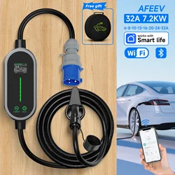 AFEEV 7.2KW 32A Portable EV Charger - Type 2/Type 1 GB/T CEE Plug WiFi/Bluetooth APP Control  Wallbox Design