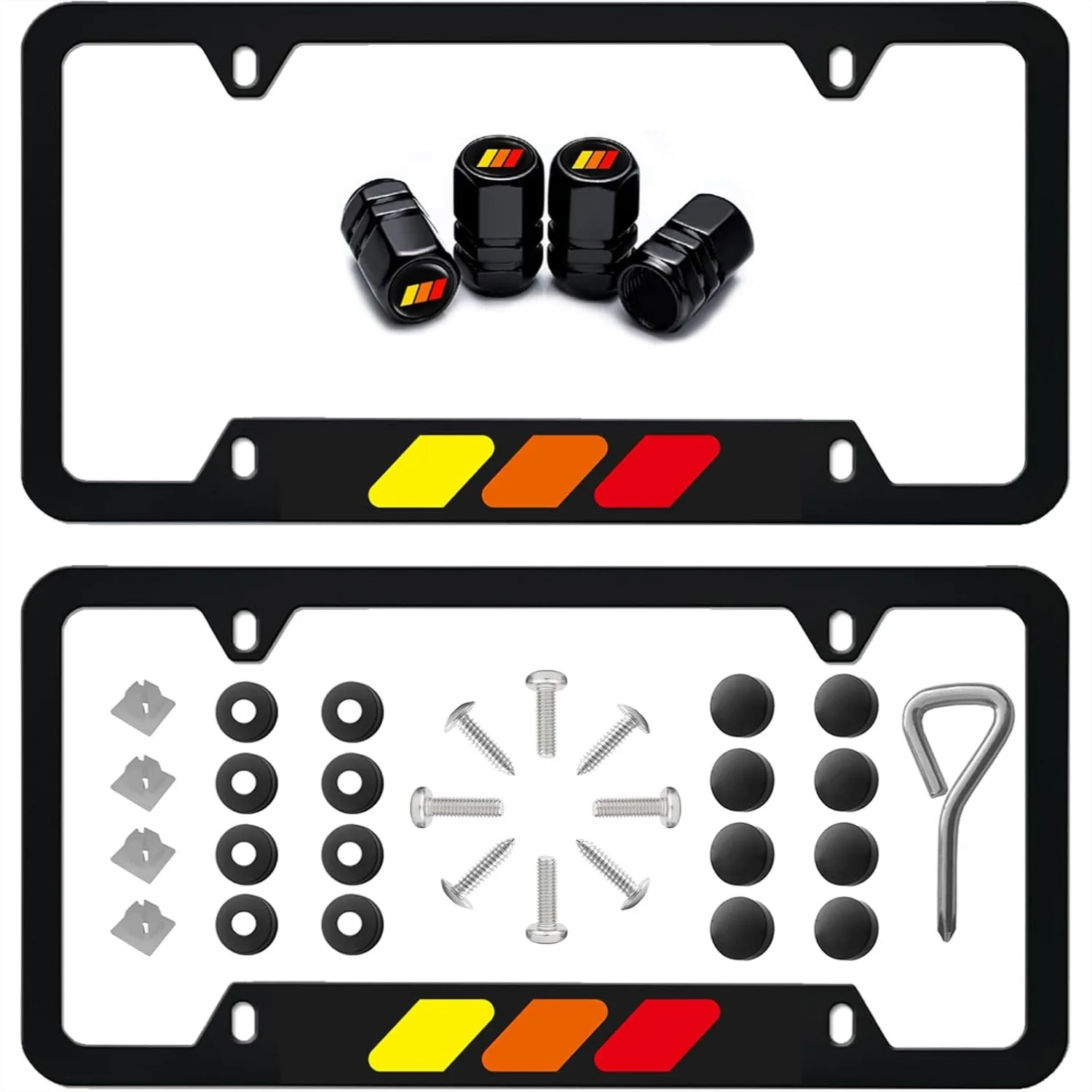 

2 Pack Aluminum Alloy License Plate Frames with Screw Caps and Tire Valve Stem Caps
